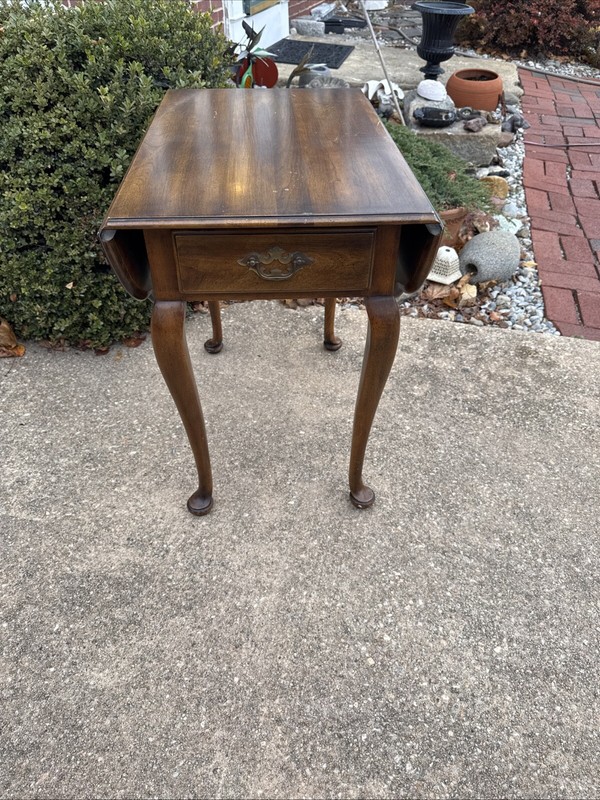 Drop Leaf Table STATTON Trutype Americana Oxford Queen Anne End Side Drawer 1971