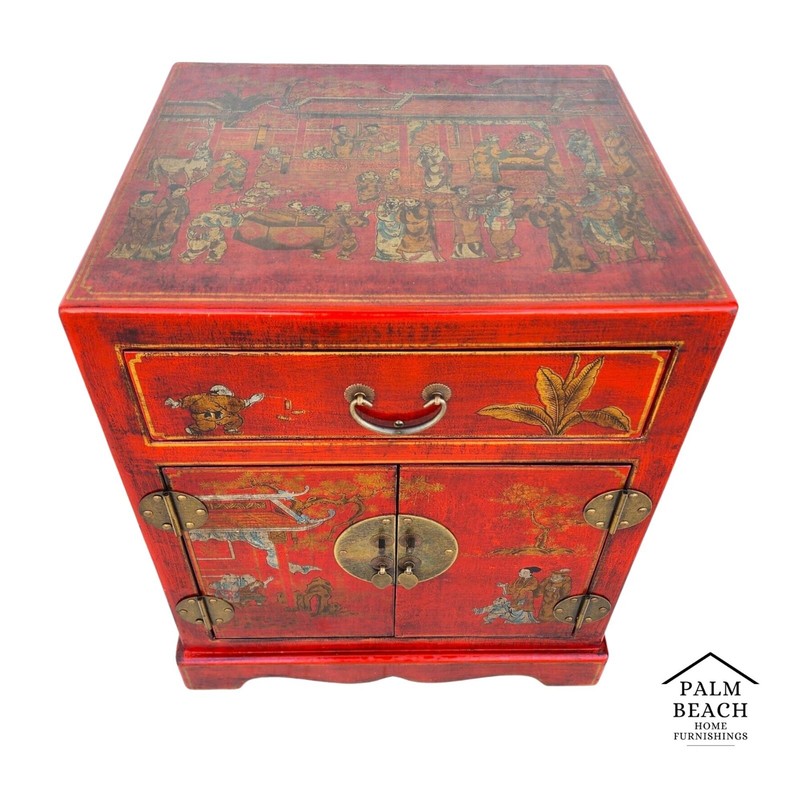 Chinese End Table Nightstand Cabinet Vinyl Wrapped