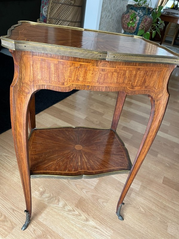 Antique French Gueridon Table– 19th Century Louis XV Style, Brass & Inlay Detail