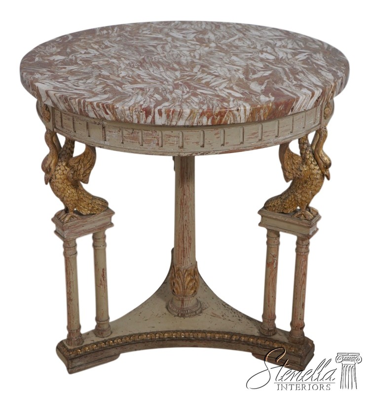 L72102: Vintage Louis XVI Marble Top Round Lamp Table w. Swans