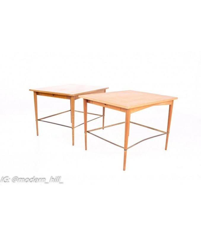 Paul McCobb Connoisseur Mid Century Maple and Brass Side End Tables - Pair gallery