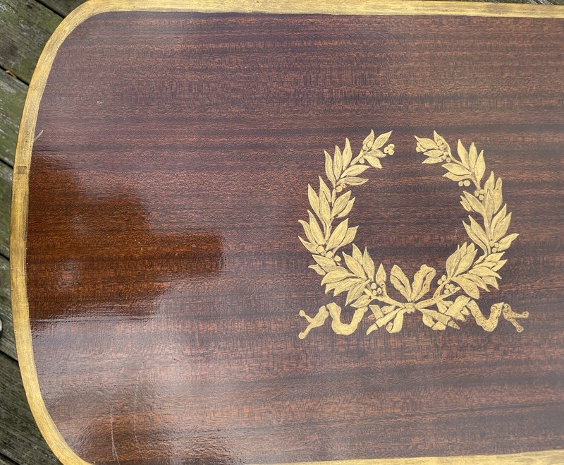 Vtg Table Side End Coffee Christmas Wreath Mahogany Wood Gold Painted RARE! gallery