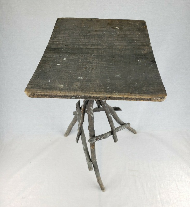 Antique Adirondack Twig Table ADK Primitive Folk Art Rustic Tramp Art Wood Stand gallery