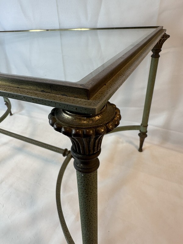 Vtg Regency Italian Coffee Table Neoclassical Style 60s Steel Brass Glass Top gallery