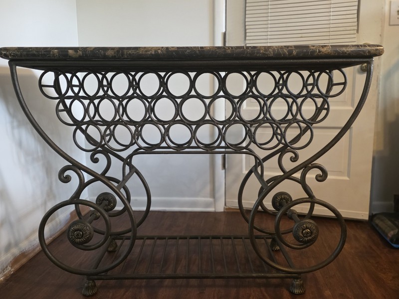 Vintage Marble Console Table w/ Wrought Iron Wine Rack – Entryway Accent gallery
