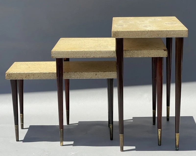 PAUL FRANKL CORK TOP NESTING TABLES ANTIQUE VINTAGE MODERN ART DECO TABLE 1940s