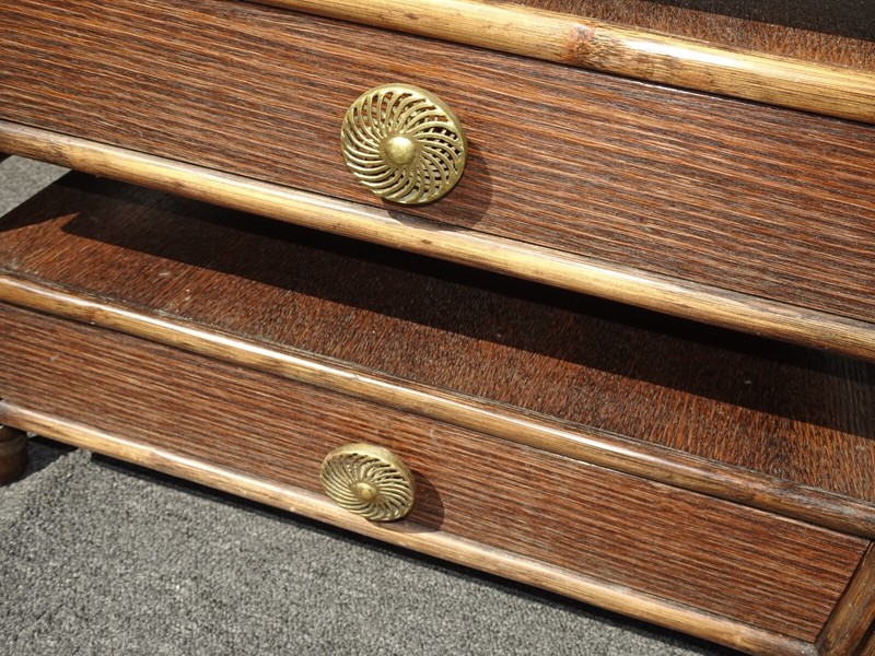 1980s McGuire Two Tier Side Table with Leather and Brass Hardware French Country gallery