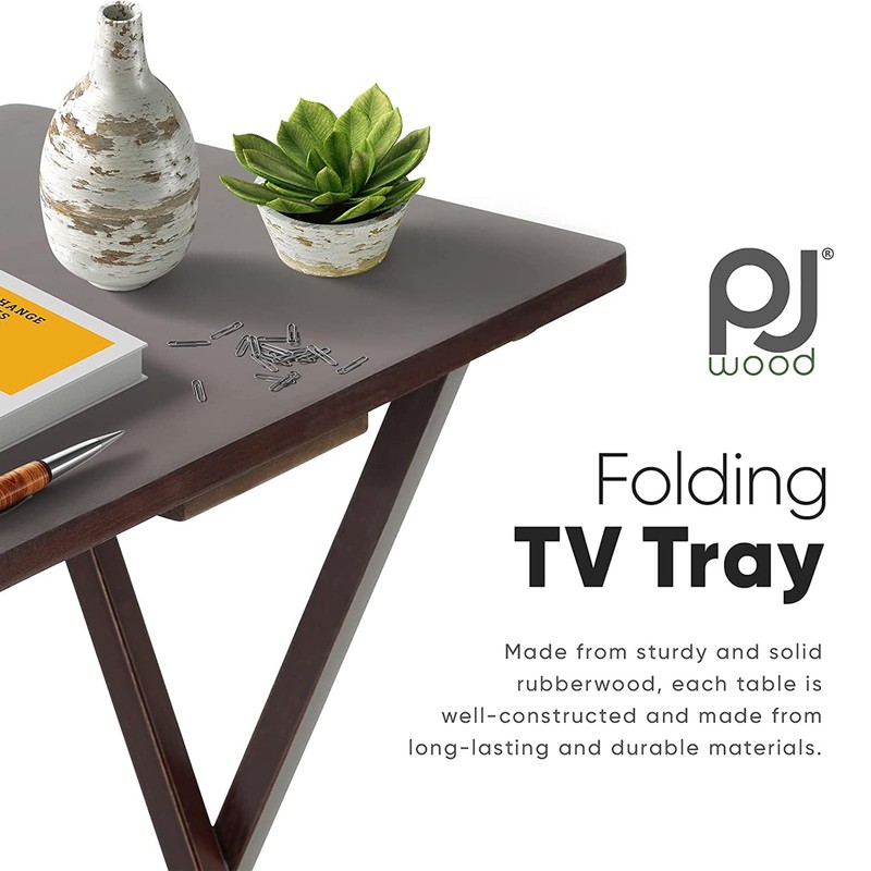 PJ Wood Folding TV Snack Tray Folding Table Desk Stand, Espresso Brown, Set of 2 gallery