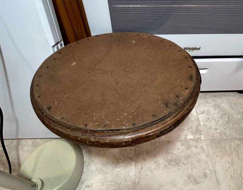 Antique Primitive Wooden Swivel Table Top 16" diameter gallery