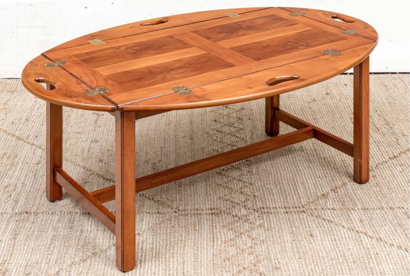 Late 20th Century George III Style Yew Wood Butler’s Drop Leaf Coffee Table