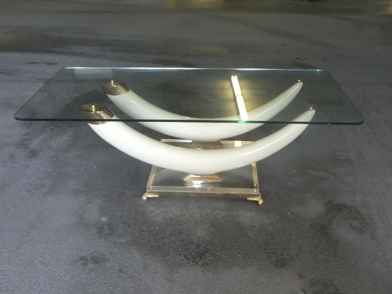 Vintage Maison Jansen Style Faux Tusk , Bronze and Lucite Coffee Table