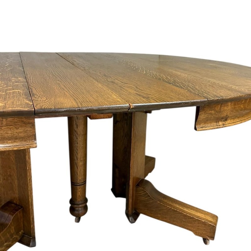 Antique Mission Oak Round Dining Table – 2 Leaves – c.1900 #22497 gallery