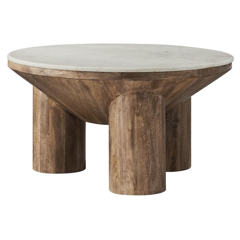 Ellison 33″ Round Wood Coffee Table With Marble Top