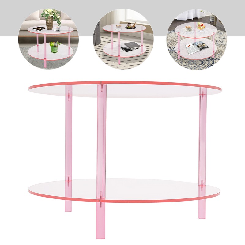 2-Tier Modern Round Coffee Table with Storage Open Shelf Home Office Living Room gallery