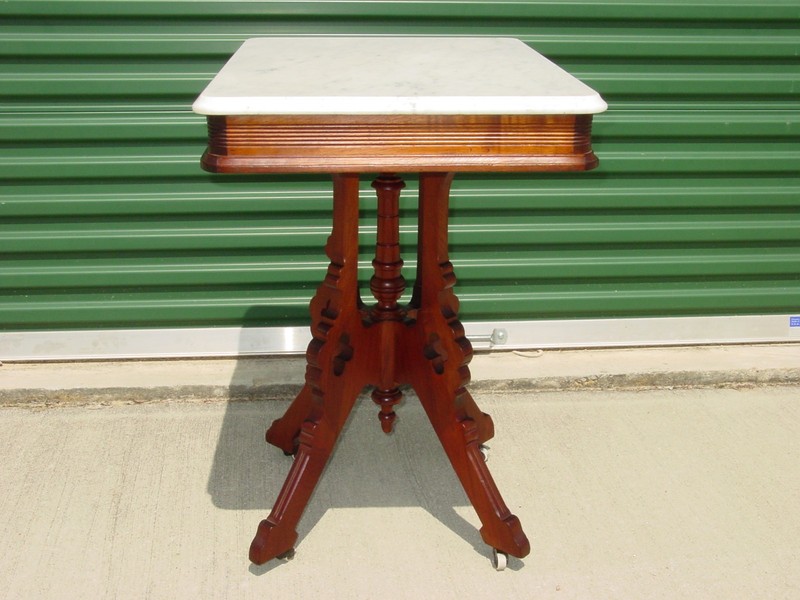 Walnut Victorian Marble Top Table with Clover Base ~ Ca.1870 gallery