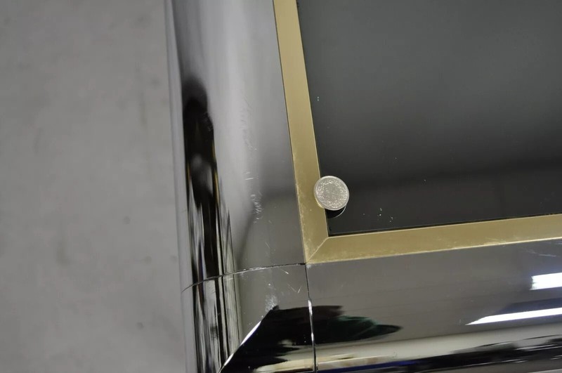 Mid Century Modern Polished Chrome Milo Baughman Style Glass Top Side Table gallery