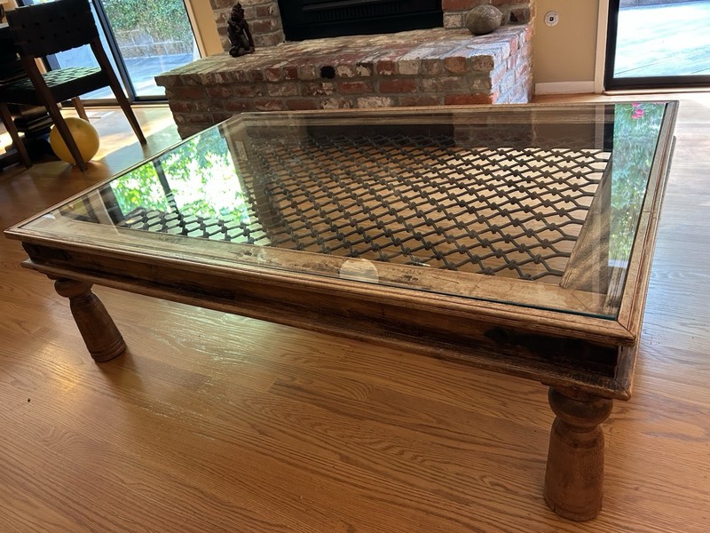Antique Indian Window Grate Made into a Coffee Table with Copper Sheathing gallery