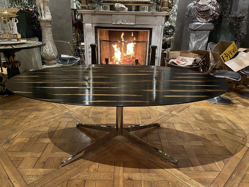 RARE Knoll Custom Black & Natural Striped Oval Table Mid-Century Modern gallery