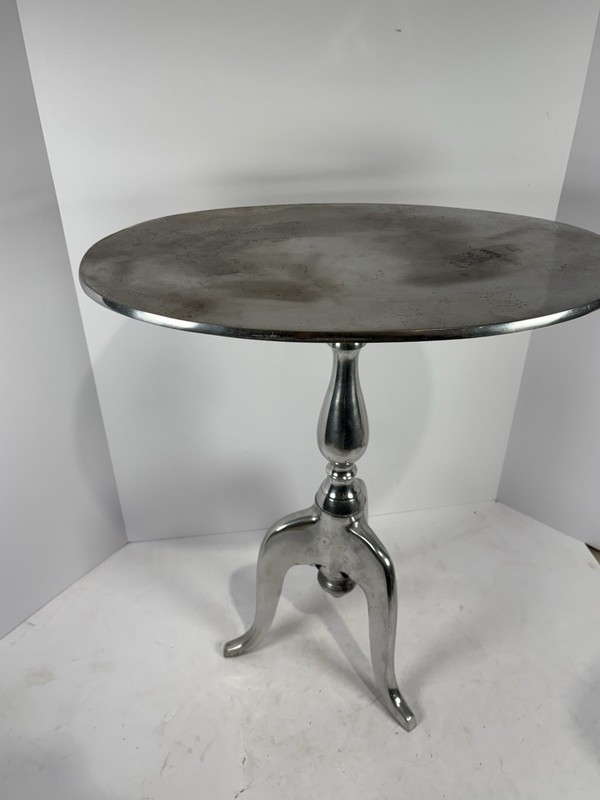 Mid Century Modern Aluminum Silver Metal Round Night Stand Table Wine Table gallery