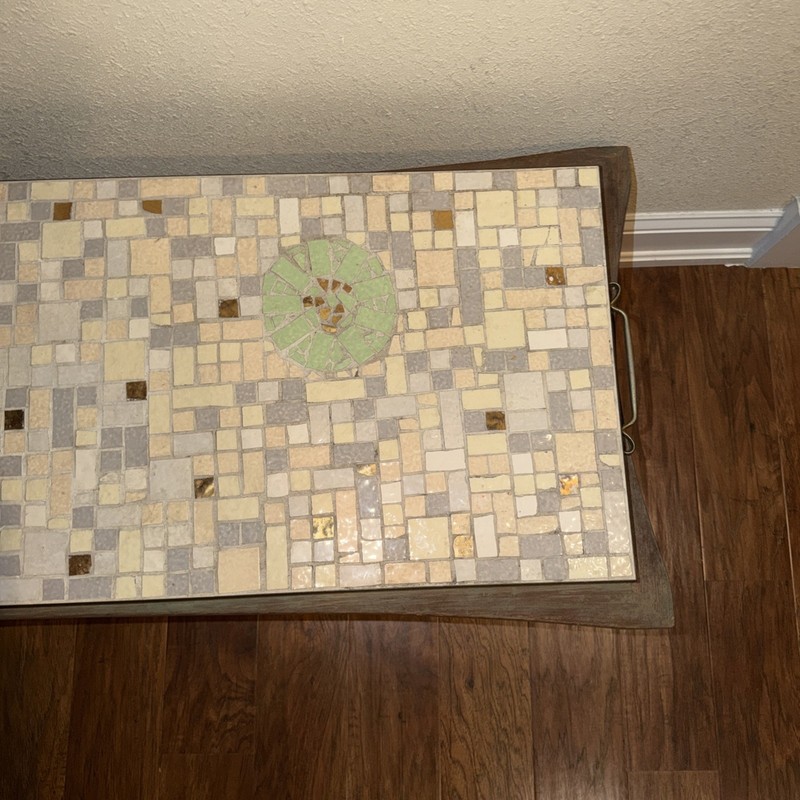 Vintage Mid Century Modern Atomic Tile Mosaic Top Coffee Table 49”L x 19”x 17” H gallery