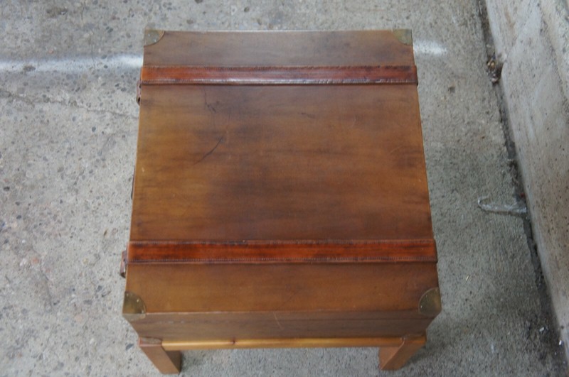 1994 Leather Steamer Trunk Coffee Side Table on Pine Stand Side Accent 25" gallery
