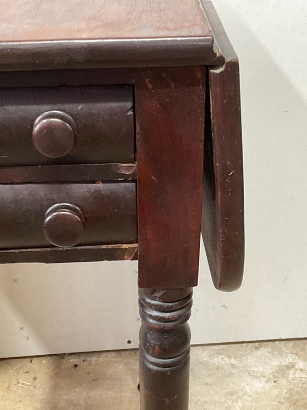 Antique sheraton work card table sewing stand drop leaf 1820 2 Drawers gallery