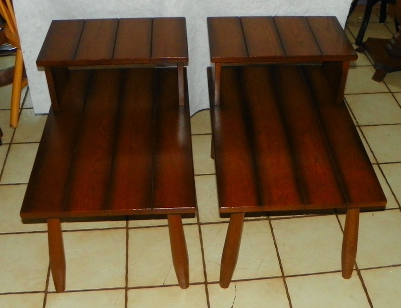 Mid Century Solid Oak Ranch Style Step End Table (1 table) (SET-11)