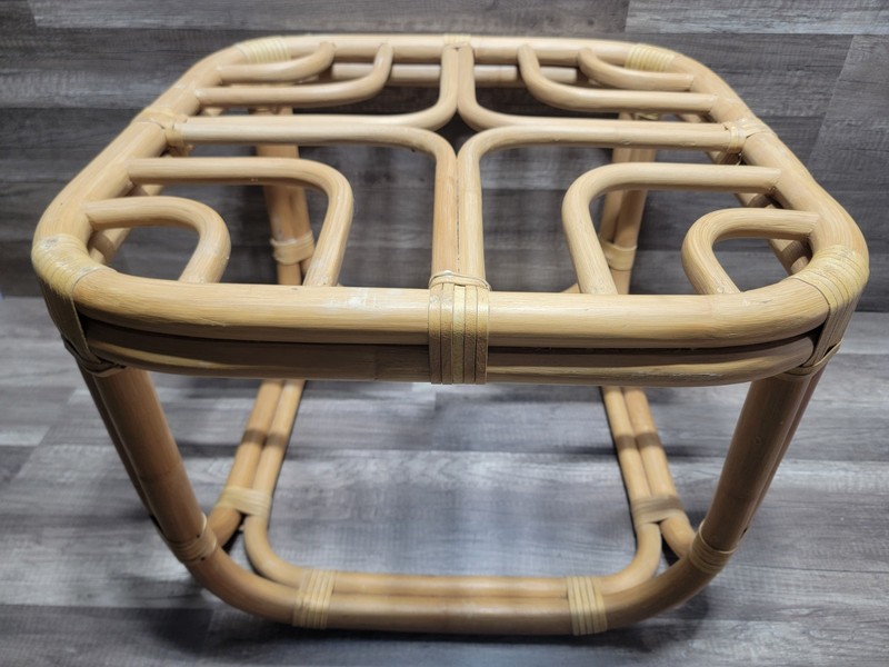 Vintage Brown Jordan Rattan Bamboo Side/ End Table 22" X 22 X 16.5" Tall gallery