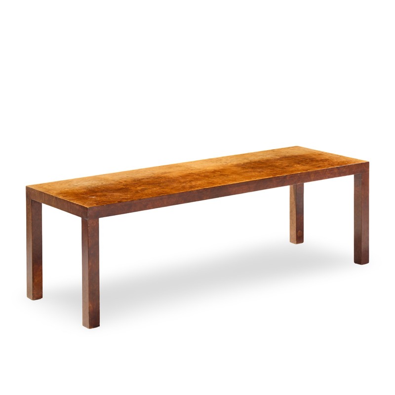 Milo Baughman for Directional Mid Century Burlwood Parsons Coffee Table gallery