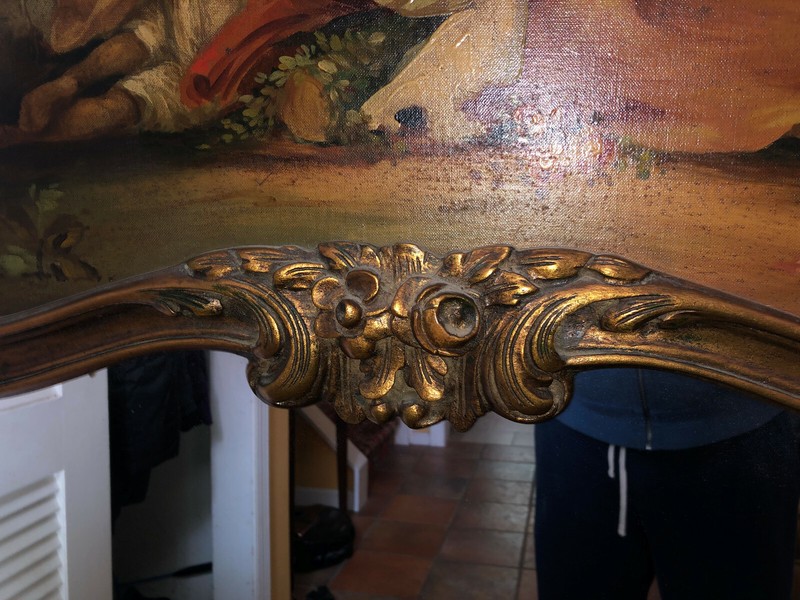 Antique Carved Gold Leaf French Style Mirror with Hand Painted Scene gallery