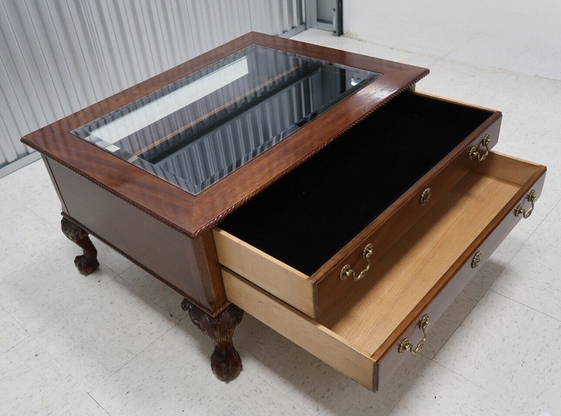 Vintage Chippendale Mahogany Display Coffee Table Ball & Claw Feet gallery