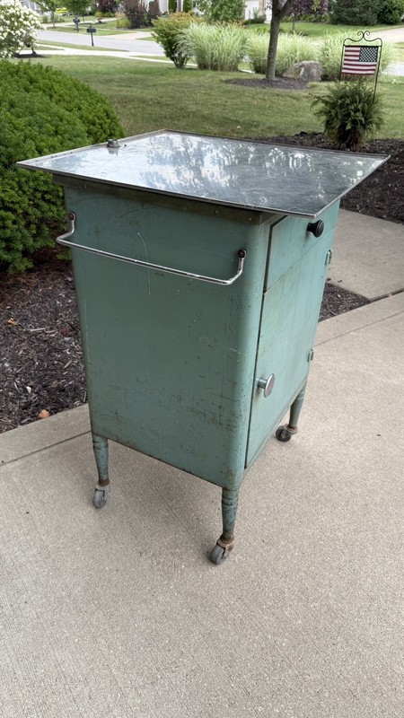 Vintage MCM Rolling Hospital Metal Table Cart Retro Blue Shabby Urban Furniture