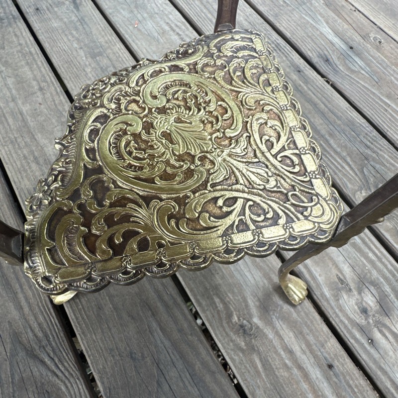 ANTIQUE 1930S BRONZE GOLD FINISH FIGURAL ORNATE 3 TIER SIDE TABLE PLANT STAND gallery