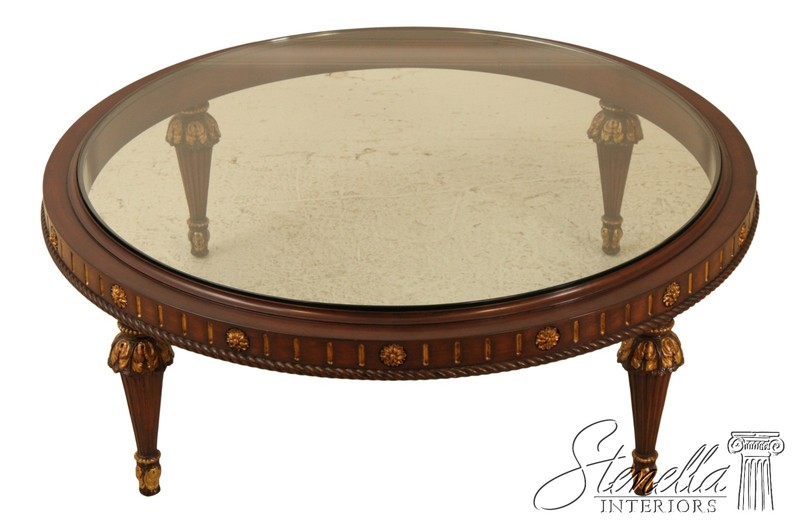 71859: Glass Top Large Round French Style Coffee Cocktail Table