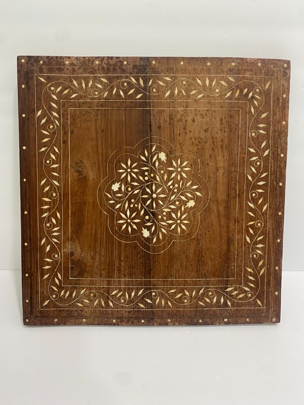 Vintage Anglo-Indian Bone Inlay Rosewood Panel – Decorative Table Top / Wall Art