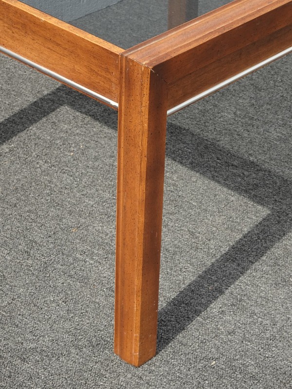 Vintage Mid Century Modern Brown End Table with Smokey Glass gallery