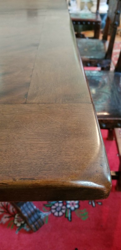 ANTIQUE 19c SPANISH RENAISSANCE REVIVAL CARVED WOOD DINING TABLE + 6 EXTENSION gallery