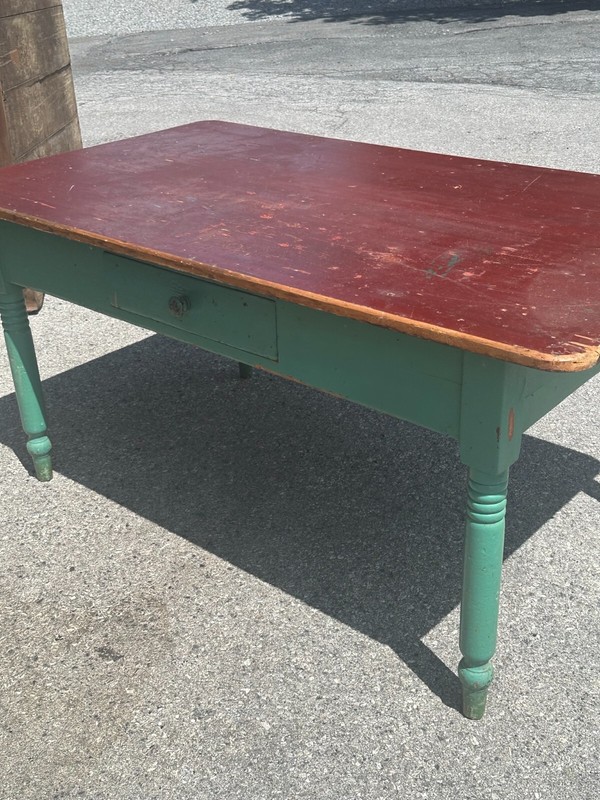 antique old paint large farm table country 1800s primitive tavern green red gallery