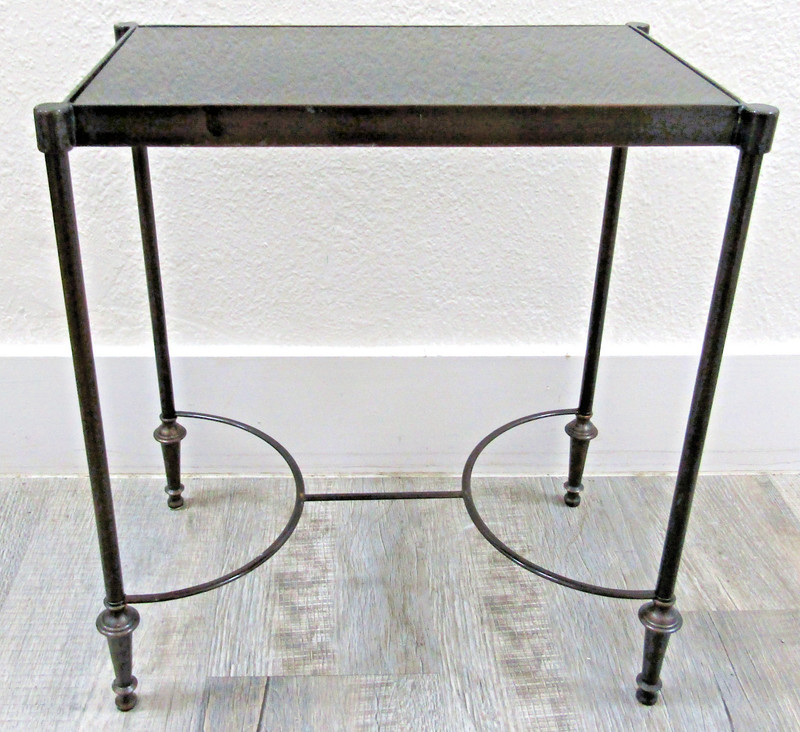 Vintage Rectangular Bronze and Black Granite Top 18″ Tall Drink Table