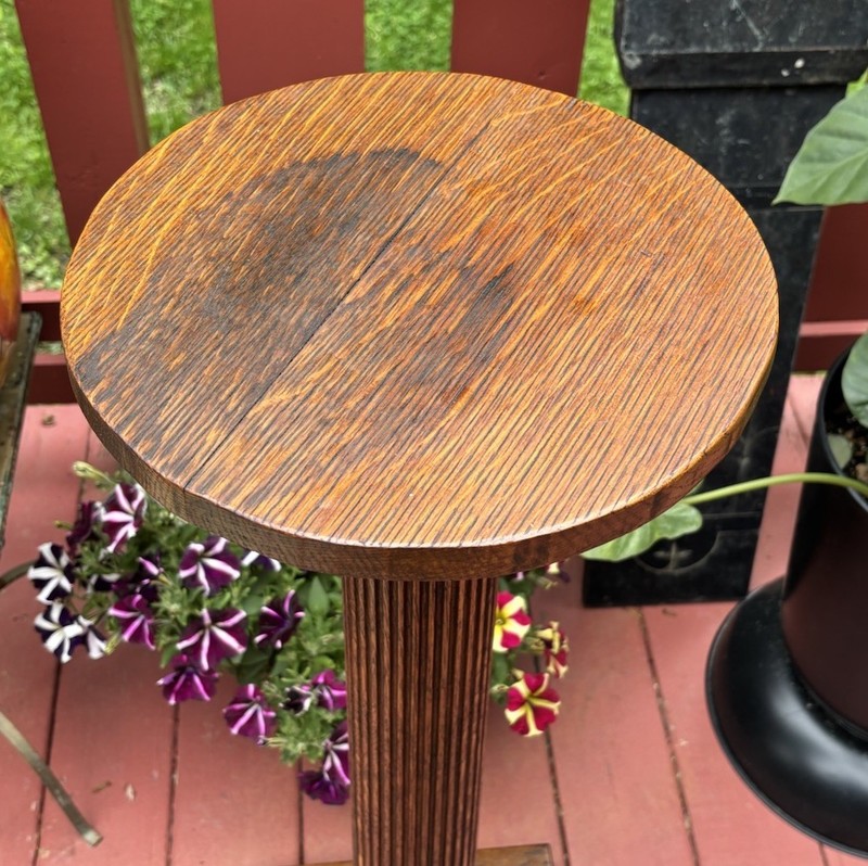 Antique Arts & Crafts Mission Quartersawn Tiger Oak Plant Stand Pedestal Fluted gallery