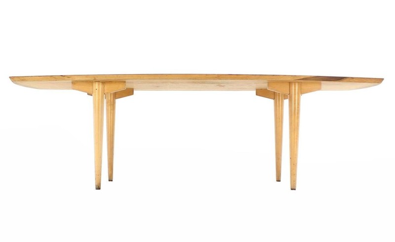 Boat Shape Light Walnut Tapered Birch Exposed Leg Tenon Coffee Table Mid Century gallery