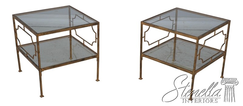 F59343EC: Pair Modern Design Gold Finish Glass Top End Tables