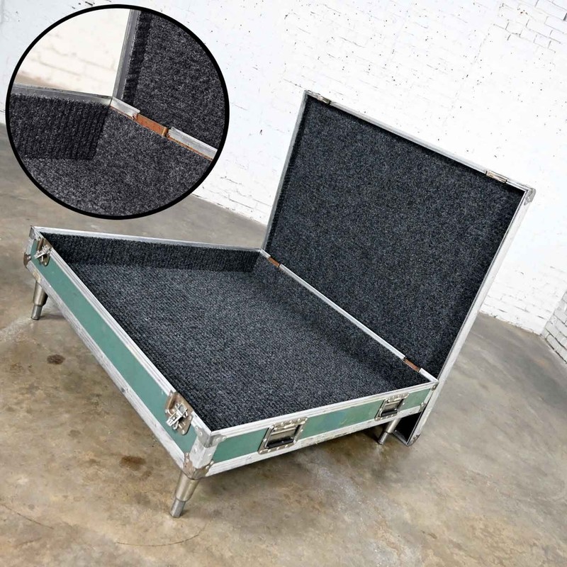 Vintage Industrial Case Low Square Turquoise Coffee Table with Chrome Latches gallery