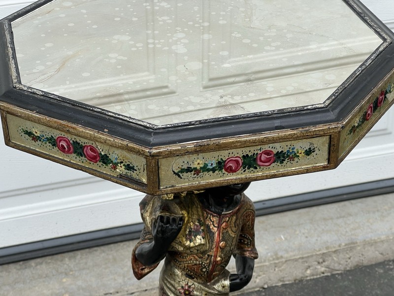 Vintage Eglomise Carved Figural Italian Side Tables a Pair gallery
