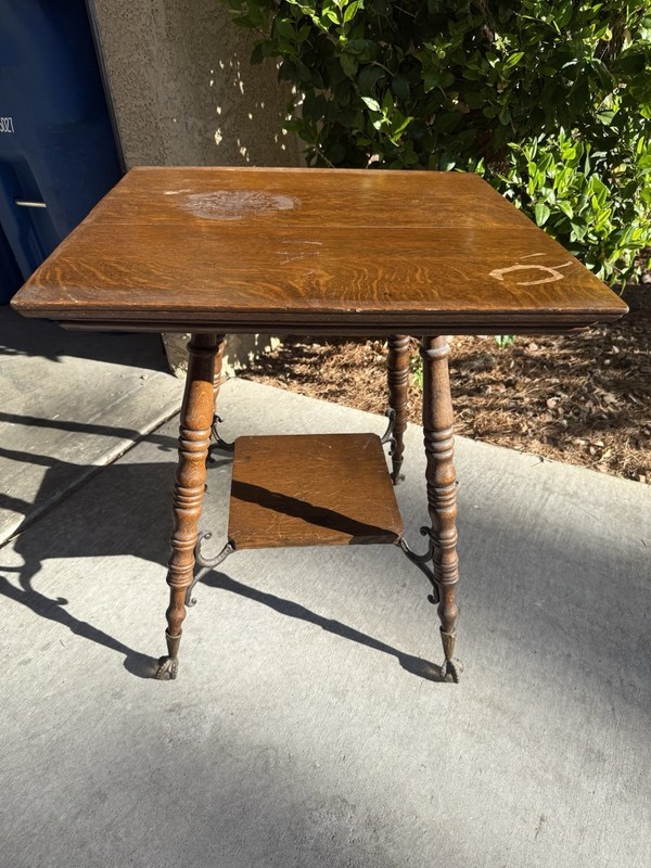 Antique Tiger Oak Parlor Table W/ Marble Talon Glass Feet gallery