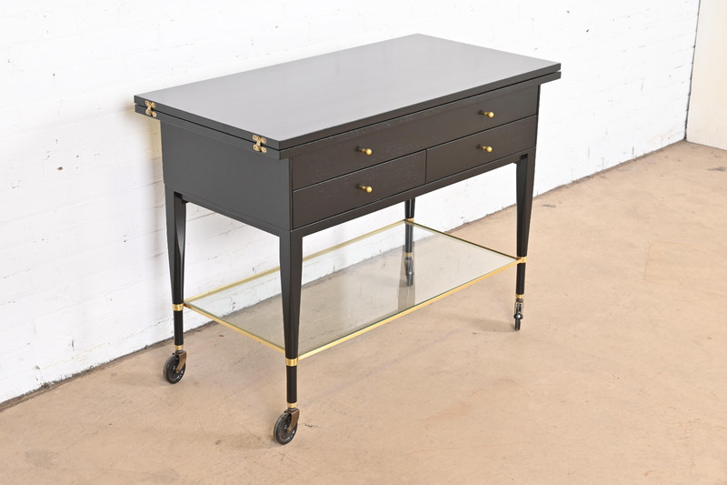 Paul McCobb for Directional Mid-Century Modern Black Lacquered Flip Top Bar Cart gallery