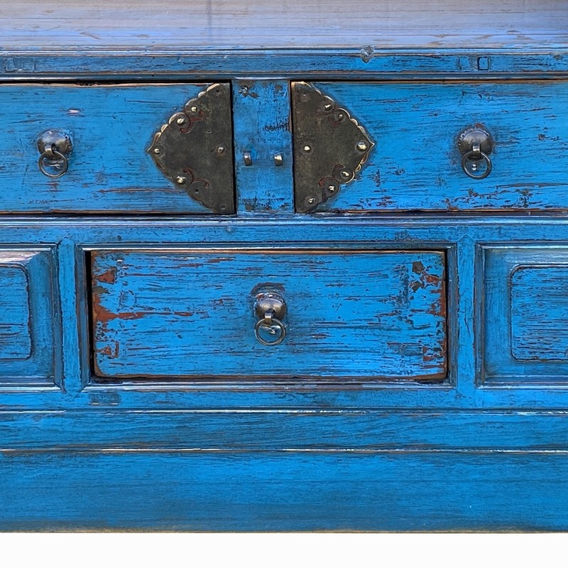 Vintage Chinese Distressed Bright Blue Drawers Foyer Narrow Side Table cs7743 gallery