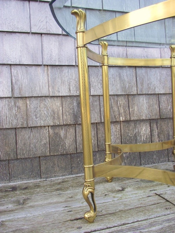Hollywood Regency Labarge Queen Anne Hexagon Brass Glass Side End Table H1 gallery
