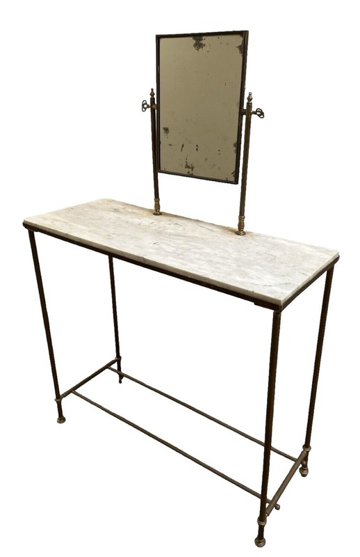 Antique White Marble Top Metal Vanity Console 360 Attached Mirror Shaving Table