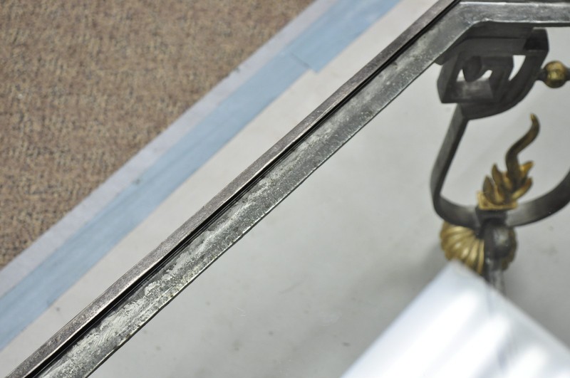Vintage French Neoclassical Large Wrought Iron & Glass "Flame" Coffee Table gallery